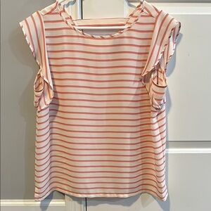 LOFT Orange and Pink Ruffled Cap Sleeve Blouse